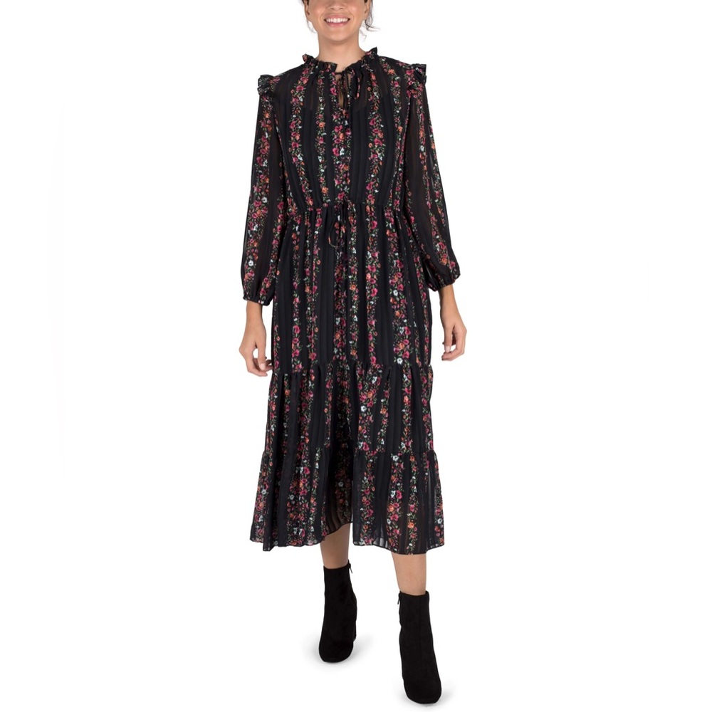 Julia Jordan Long Sleeve Ruffle
Drawstring Floral  Midi Dress Size 10 - Picture 2 of 12